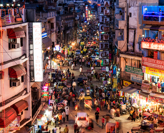 Main Bazar, Paharganj known for its concentration of hotels, lodges, restaurants, dhabas and a wide variety of shops catering to both domestic travellers and foreign tourists, especially backpackers and low-budget travellers.